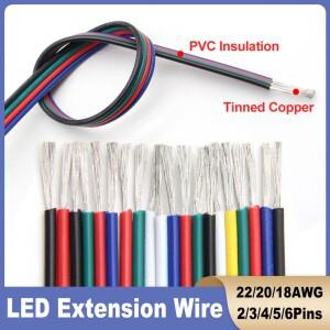 2-50m 주석 도금 구리 전선 2-3-4-5-6핀 LED 스트립 조명용 PVC 절연 케이블 300V 연장선 18AWG/20AWG/22AW