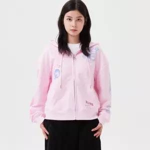 우먼스 플라워 그래픽 후드집업 핑크