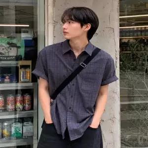 브렌슨 린넨 라이크 체크 반팔 셔츠 ( 빈티지퍼플 ) BR838