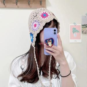 여름 면 얇은 니트 꽃 패턴 보닛 벙거지 버킷햇 a