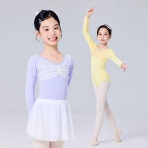 여아호환용 긴소매 발레 레오타드 러플 레이스 댄스 면 소재 체조 가을 겨울 바디수트