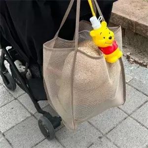 새로운 투명 메쉬 쇼핑백 가볍고 다용도 휴대용 숄더백 대용량 비치