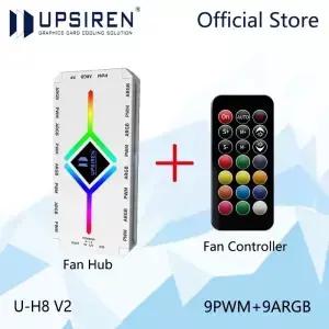 UPSIREN U-H8 5V 3PIN ARGB 4PIN PWM 허브 컴퓨터 케이스 팬 라이트 동기식 하단 자석 디자인(리모컨 포함)