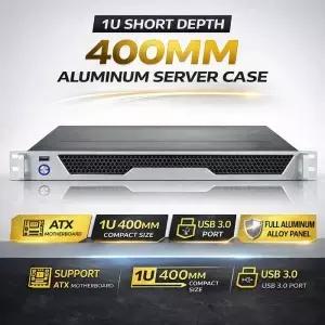 1U 400mm 짧은 깊이 서버 케이스 알루미늄 전면 패널 ATX 랙마운트 섀시 USB 3.0 방화벽 소프트 라우터