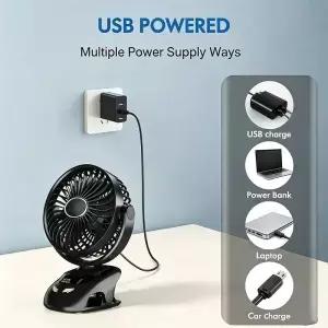 클립온 팬 휴대용 USB 충전식 데스크 5단 속도 360도 회전 가능한 저소음 미니 선풍기 - 가정 사무실 침대