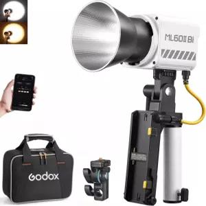 휴대용 브래킷이 장착된 Godox ML60IIBI 70W 바이컬러 LED 비디오 조명 조용한 냉각 팬이 COB 연속 출력