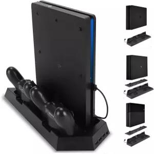 PlayStation 4/PS4 슬림/PS4 Pro용 냉각 팬이 있는 충전 스테이션 스탠드 듀얼 쇼크 컨트롤러 포트 및 상태