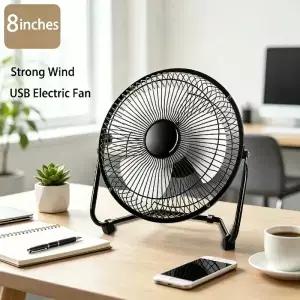 8인치 USB 데스크탑 전기 선풍기 4날개 강력풍량 2단 속도 360도 회전 ° 각도 조절 가능한 휴대용 미니