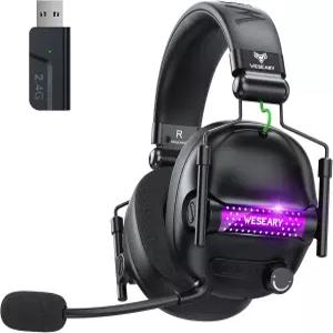 WEEARY 마이크가 장착된 무선 게이밍 헤드셋 PS5 PC 스위치 및 Mac용 헤드폰 블루투스 5.4 2.4GHz 3D
