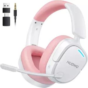 PS5 PC NUBWO 무선 게이밍 헤드셋 - 듀얼 2.4G 및 블루투스 동시 헤드폰 EQ 사운드 모드 노이즈 캔슬링