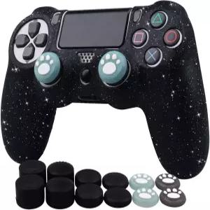 PS4 슬림/프로용 랄란 컨트롤러 스킨 - 글리터 미끄럼 방지 실리콘 커버 무선/유선 게임패드와 호환 캣 포