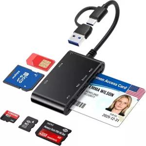 USB-C 및 포함된 7-in-1 스마트 카드 리더 - 군용 CAC PIV SIM 어댑터 SD/TF/메모리 스틱 프로 듀오/M2/MMC