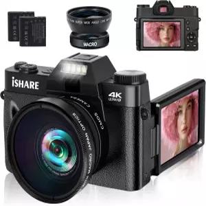 유튜브용 4K 56MP 브이로그 카메라 와이드 앵글 매크로 렌즈 2개 흔들림 방지 3인치 플립 스크린 16배 줌