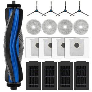 17개 세트 T50 PRO OMNI 교체 부품 ECOVACS호환 DEEBOT / 로봇 청소기용 롤러 브러시 1개 사이드 4개 먼지봉투 HEPA 필터 대걸레 패드 4개 액세서리 키트