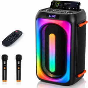 2개의 충전식 무선 마이크가 있는 노래방 기기 LED 조명이 휴대용 PA 시스템 Bluetoot 5.3 파티 스피커는