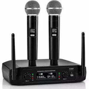 QudosXy UHF 무선 마이크 시스템 전문 노래방 100피트 범위의 듀얼 채널 휴대용 노래 말하기 결혼식 및