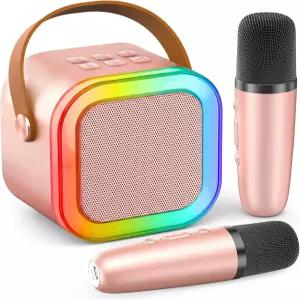 미니 노래방 기계 휴대용 블루투스 스피커 및 무선 마이크 2개 가족 홈 파티 야외용 플레이어 하이파이