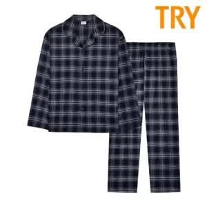 트라이 남성 순면 선염 기모 잠옷 커플 파자마 홈웨어 실내복 TMJSK62 상하의 세트