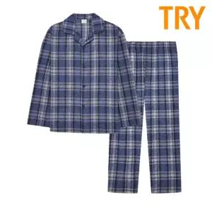 트라이 남성 순면 선염 기모 잠옷 커플 파자마 홈웨어 실내복 TMJSK64 상하의 세트