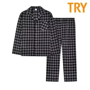 트라이 남성 순면 선염 기모 잠옷 커플 파자마 홈웨어 실내복 TMJSK63 상하의 세트