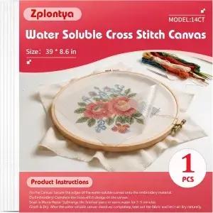 Zplontya 39 x 8.6 대형 수용성 크로스 스티치 캔버스 14 카운트 니들포인트 및 DIY 공예용 자수 원단
