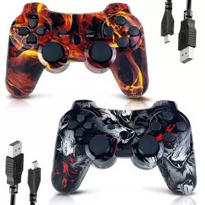 CHENGDAO PS3용 컨트롤러 2팩 플레이스테이션 3용 고성능 무선 더블 진동 모션 컨트롤 Flame Wolf