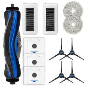 (12개 세트) N30 OMNI 교체 부품 ECOVACS호환 DEEBOT / PRO 로봇 청소기 호환 액세서리 키트 롤러 브러시 1개 사이드 4개 먼지 봉투 3개 필터 2개 대걸레 패드 2개