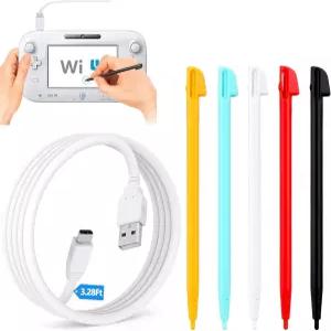 Wii U 게임패드용 슬프리크 5Pcs 스타일러스 펜 및 USB 충전 케이블 게임패드 리모컨용 3.28피트 코드(AC