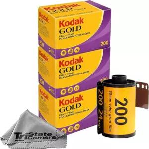 코닥 골드 200 35mm 컬러 네거티브 필름 3팩 - 롤당 24개 노출 ISO 일광 균형 인쇄 TSC 극세사 천
