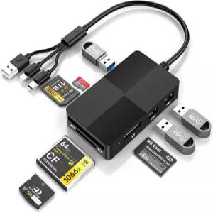메모리 스틱 프로 듀오 카드 리더 SD/TF/MS/CF/XD 8-in-1 3개의 USB 2.0 포트 휴대폰 태블릿 노트북 및
