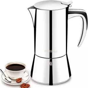 FOSKU 스토브탑 에스프레소 메이커 스테인리스 스틸 모카 냄비 이탈리안 스타일 커피 6컵 300ml 실버