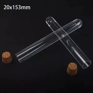 10개-100개 20x150mm 원형 바닥 투명 플라스틱 시험관(학교용 코르크 마개 포함)