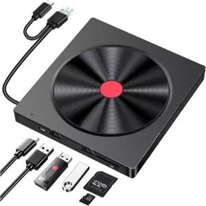 노트북용 외장 CD DVD 드라이브 SD/TF 카드 리더 및 USB 포트 2개가 있는 5-in-1 3.0 허브 RW용 휴대용