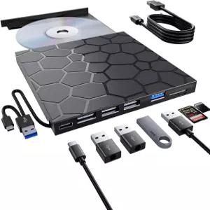 노트북용 VAIYI 외장 CD/DVD 드라이브 휴대용 플레이어 USB 3.0 CD/DVD-ROM RW 버너 8개 데스크탑 Mac