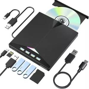 노트북용 외장 CD/DVD 드라이브 USB 포트 2개 포함 7-in-1 SD/TF 카드 슬롯이 있는 버너 리더 Mac Windows