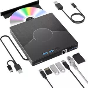 노트북용 7인치 외장 CD 드라이브 이더넷 인터페이스가 있는 USB 3.0 및 Type-C Rom SD/TF 카드 3개