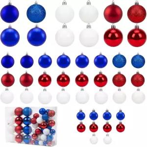 46PCS 볼 장식품 세트 7월 4일 몰려든 파편 방지 트리 장식 홀리데이 홈 끈 걸기 크리스마스 레드 블루