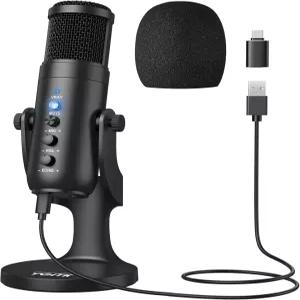 컴퓨터용 YGiTK USB 콘덴서 마이크 - 에코 게인 볼륨 조절 및 음소거 버튼이 있는 플러그 앤 플레이 PC