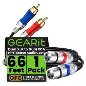 기어릿 2 XLR 여성용 RCA 남성 케이블 6.6피트 3핀 듀얼 스테레오 오디오 Y 스플리터 코드 믹서 앰프