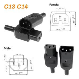 10A 250V IEC 재배선 가능 전원 케이블 플러그 커넥터 C13 C14 암수 3핀 AC 소켓