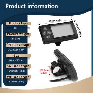 24V/36V/48V 전기 자전거용  LCD 액정 S861 SM/방수  컬러 방수 화면 UART2 프로토콜 사용
