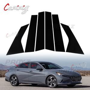 6Pcs 자동차 창 기둥 게시물 문  커버 스티커  호환 Elantra 2021 탄소 섬유 광택 블랙 액세서리