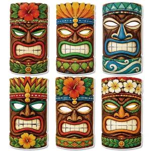 하와이 루아우 파티 티키 토템 마스크 종이 컷아웃 6피스 39.9 x 29.9cm