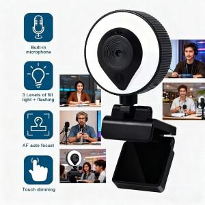 휴대용 풀 HD 1080P 2K 4K 웹캠 PC 노트북 자동 초점 유연한 라이브 스트리밍 마이크 포함 조명 방송
