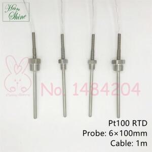 PT100 온도 센서 6mm x 100mm RTD SUS304 프로브 BSP 1/2 NPT 1/4 나사 1m 3선 고온 차폐 케이블