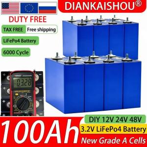 A급 3.2V 100Ah 리튬인산철 배터리 셀 신형 충전식 6000회 사이클 DIY 12V 24V 48V 태양광 RV EV용