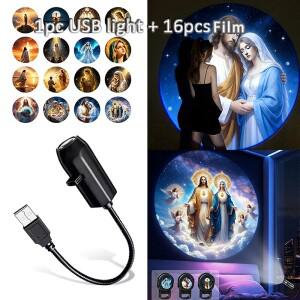 (C)1Pc 16-in-1  마리아 동상 테마 USB 프로젝션 장식 램프 LED