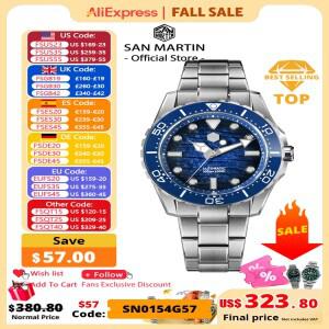 산마틴 40mm 고급 남성용 다이버 시계 에나멜 웨이브 다이얼 ST2130 클래식 자동 무브먼트 야광 기능 방수