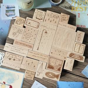 달빛 비 오는 구름 날아다니는 새 창문 나무 스탬프 DIY 스크랩북킹 사진 앨범 저널 재료 도장