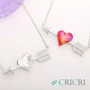 CRICRI 엔젤 스와로브스키 크리스탈 제작 하트 목걸이 기념일 주얼리 연인 귀걸이 여자친